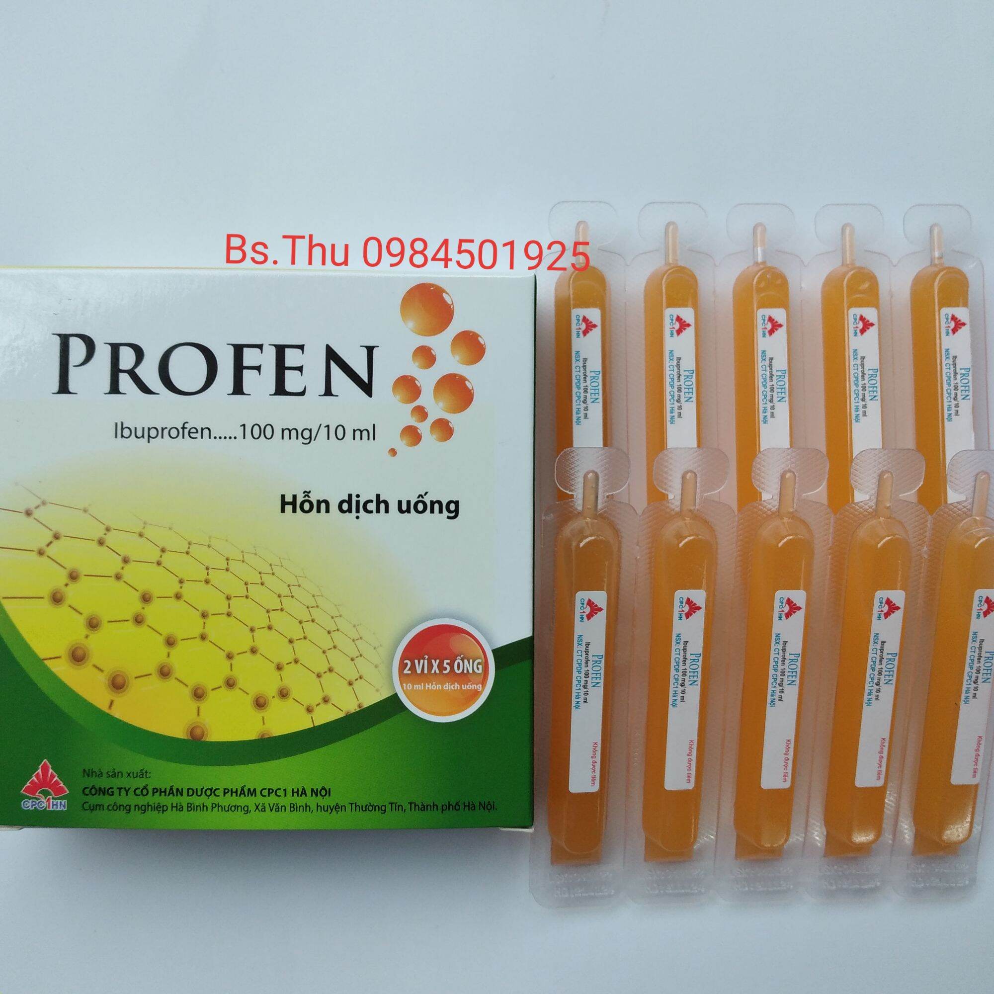 chính hãng Profen hộp 10 ống Ibuprofen100mg 10ml vị cam dễ uống