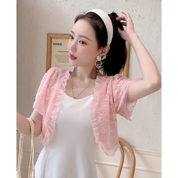 [HCM]Áo khoác ren lửng phối tay 2 lớp