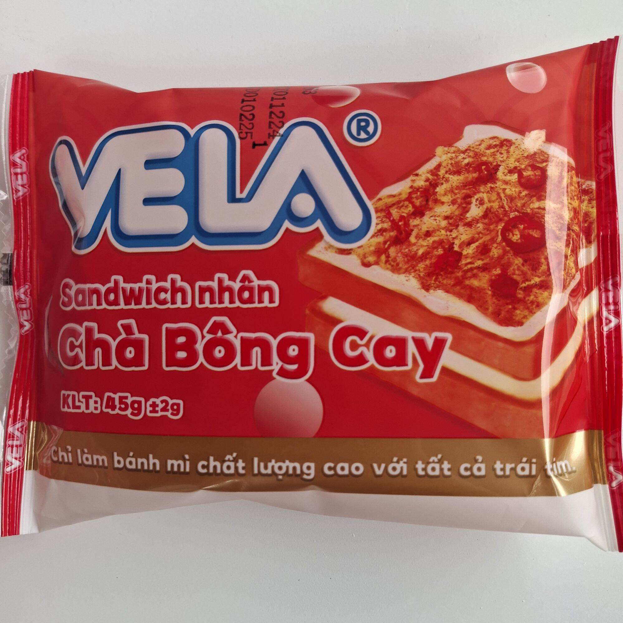 BÁNH MÌ NHÂN CHÀ BÔNG CAY( RUỐC CAY) VELA- bịch 20 gói date dài thơm ngon tiện lợi