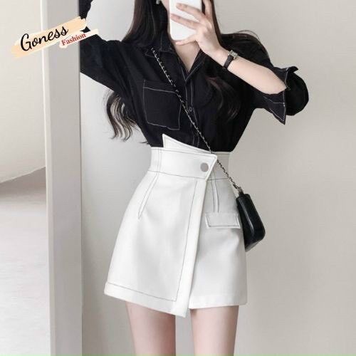 Chân Váy Kaki Đắp Chéo Chỉ Nổi