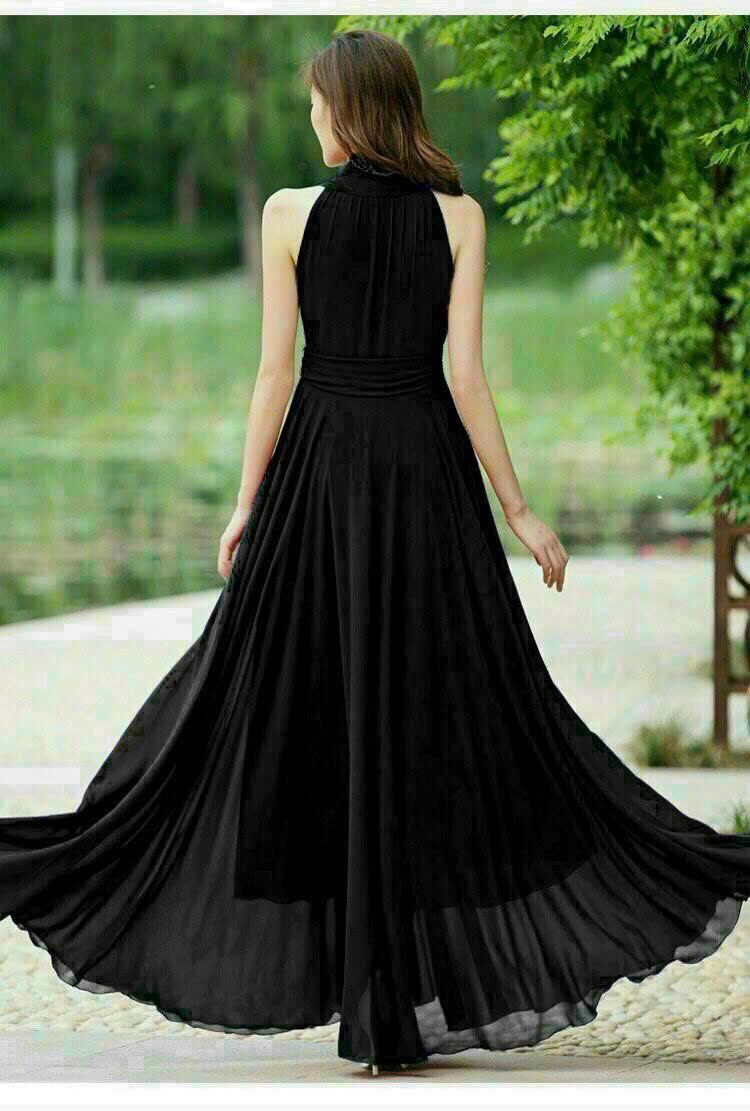 Đầm maxi cổ V sát nách đai eo xếp li