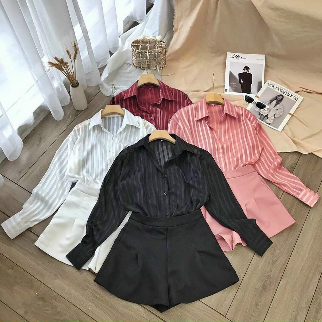 [Shop bigsize nữ] Set sơ mi quần short cạp cao mặc Tết, đi tiệc, đi chơi Shop Táo Đỏ Bigsize