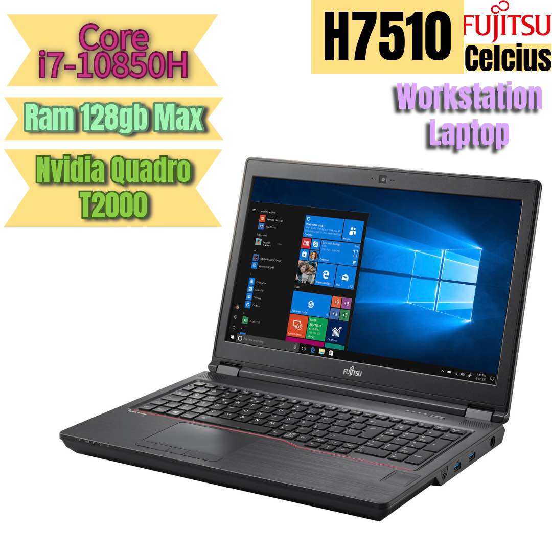 Laptop Workstation Fujitsu Celsius H7510 Core i7-10850H, 64gb Ram, 512gb SSD NVME + 1TB HDD, vga Nvi