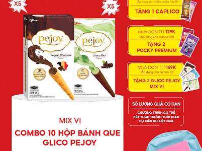 Combo 10 hộp Happy Set D Bánh que nhân kem mix 2 vị socola & socola bạc hà GLICO Pejoy