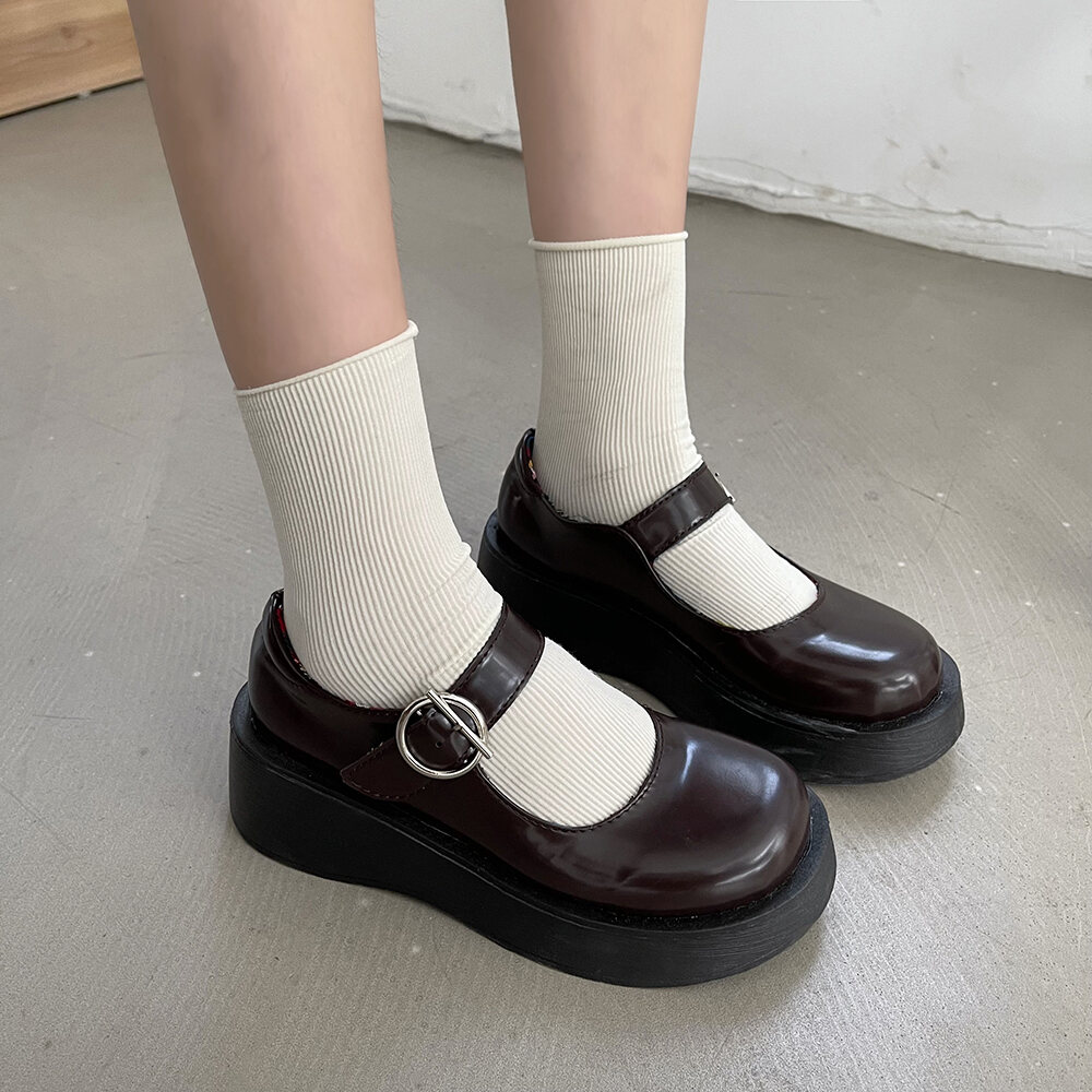 Giày Mary Jane Giày Da Dễ Phối Màu Đen Học Sinh Nữ Giày Một Lớp Kiểu Nhật thumbnail