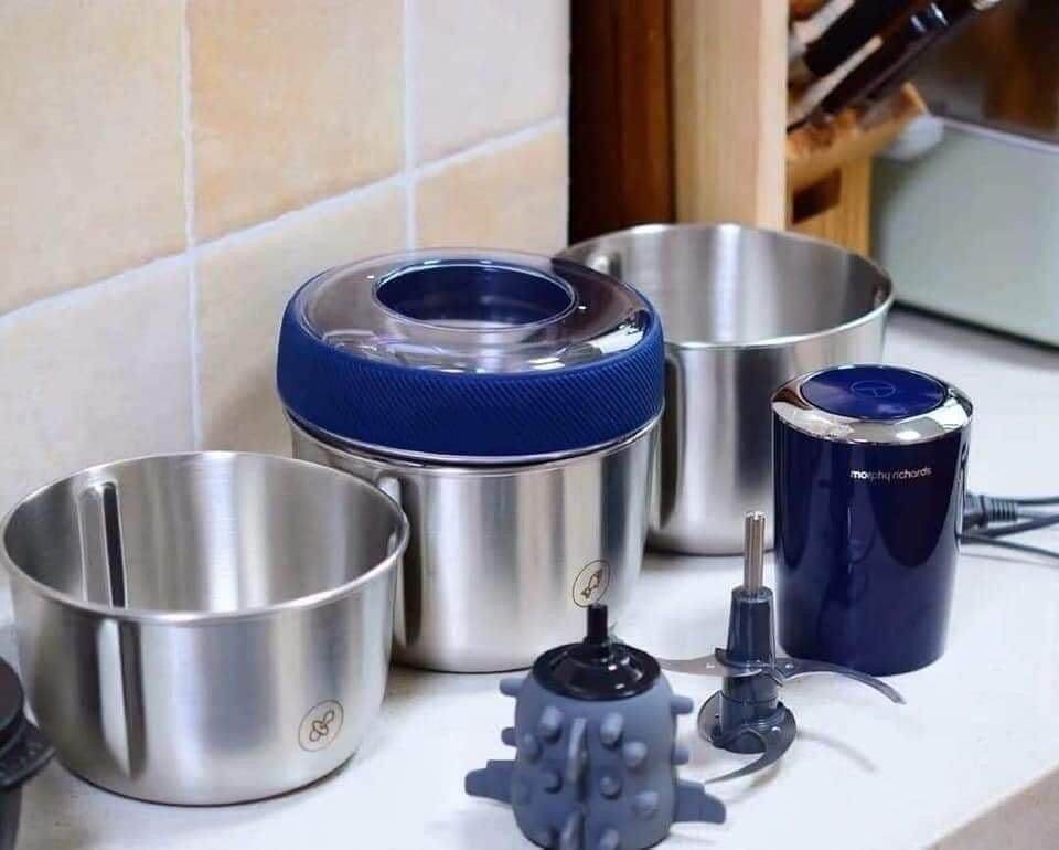 Máy xay thịt, bóc tỏi Morphy richards 3 cối Inox cao cấp
