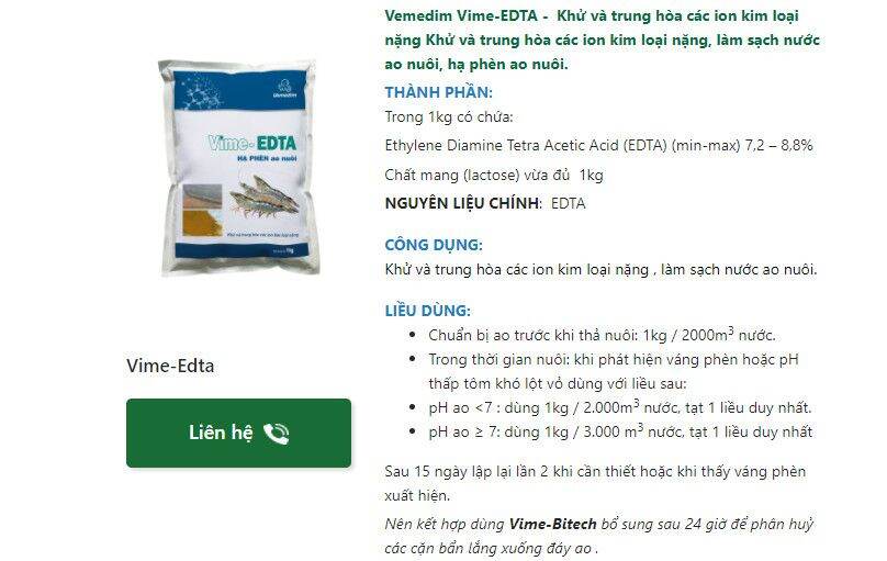 Hạ Phèn Ao Tôm, Ao Cá -Vime EDTA gói 1kg