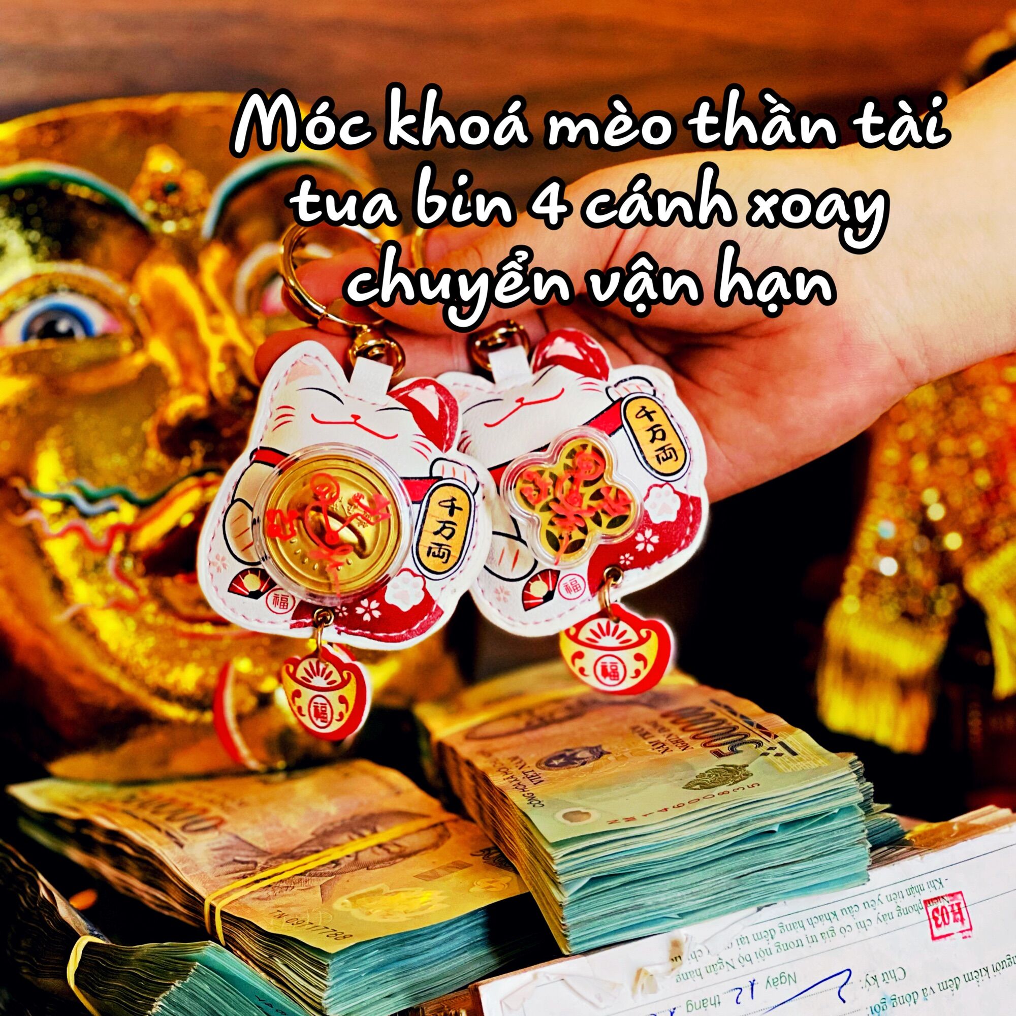 Móc khoá mèo thần tài may mấn tài lộc bình an
