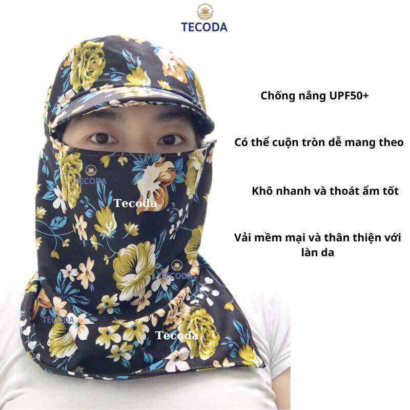 Nón Vải Chống Nắng 2 Lớp Thun Mềm Mát Lạnh  Mũ Trùm Đầu Chống Nắng Có Khăn Che Mặt Hoa To Vành Nhỏ