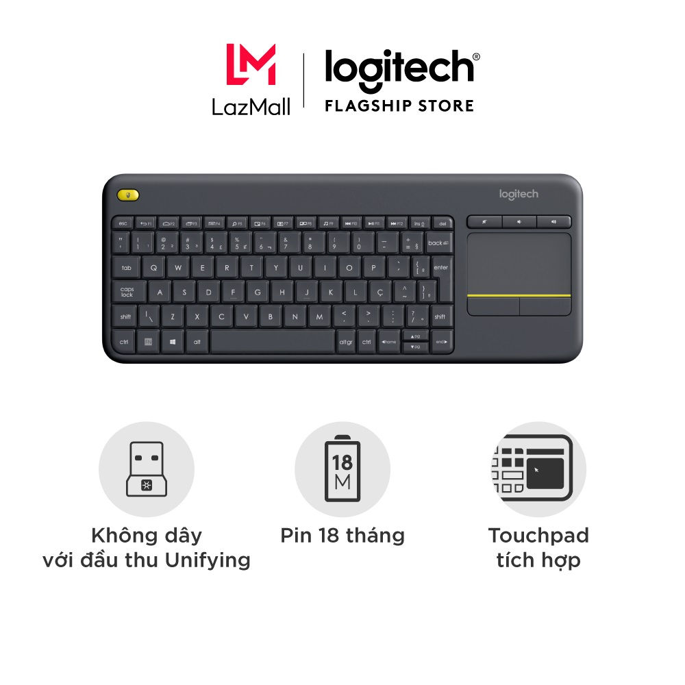 Bàn phím không dây Logitech K400 Plus - có touchpad để kết nối PC đến TV nút Media tùy chỉnh phù hợp