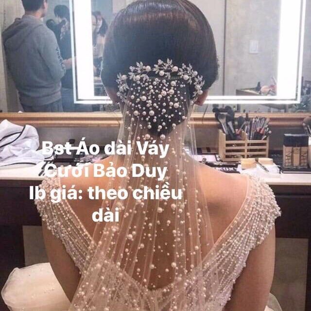 Lúp voan cô dâu đính ngọc trai lấp lánh siêu bắt sáng