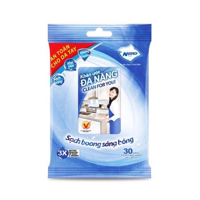 [Mẫu mới] Khăn Ướt Đa Năng Nano 30 tờ (250 x 300 mm)