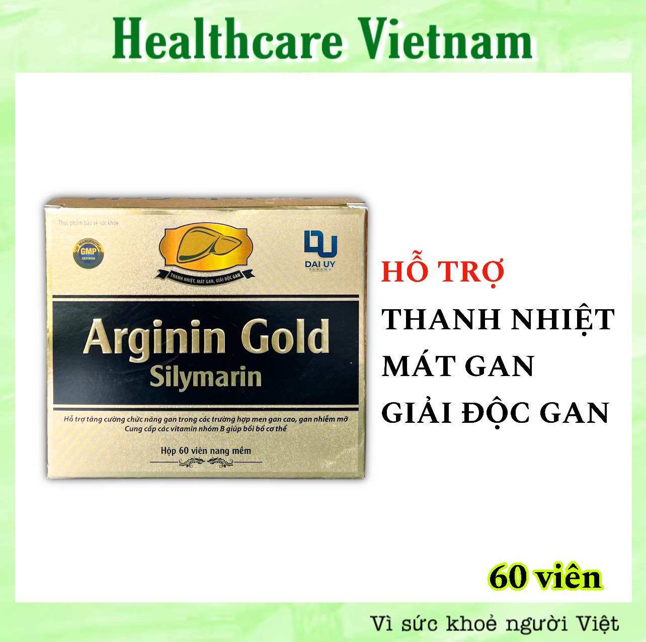  Viên Uống Bổ Gan Giải Độc Gan Arginin Gold Silymarin Đại Uy Hộp 60 Viên Nang Mềm 