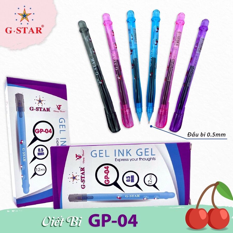 Hộp 12 cây bút gel tím Gstar GP-04 ngòi 0.5mm chính hãng xanh, tím