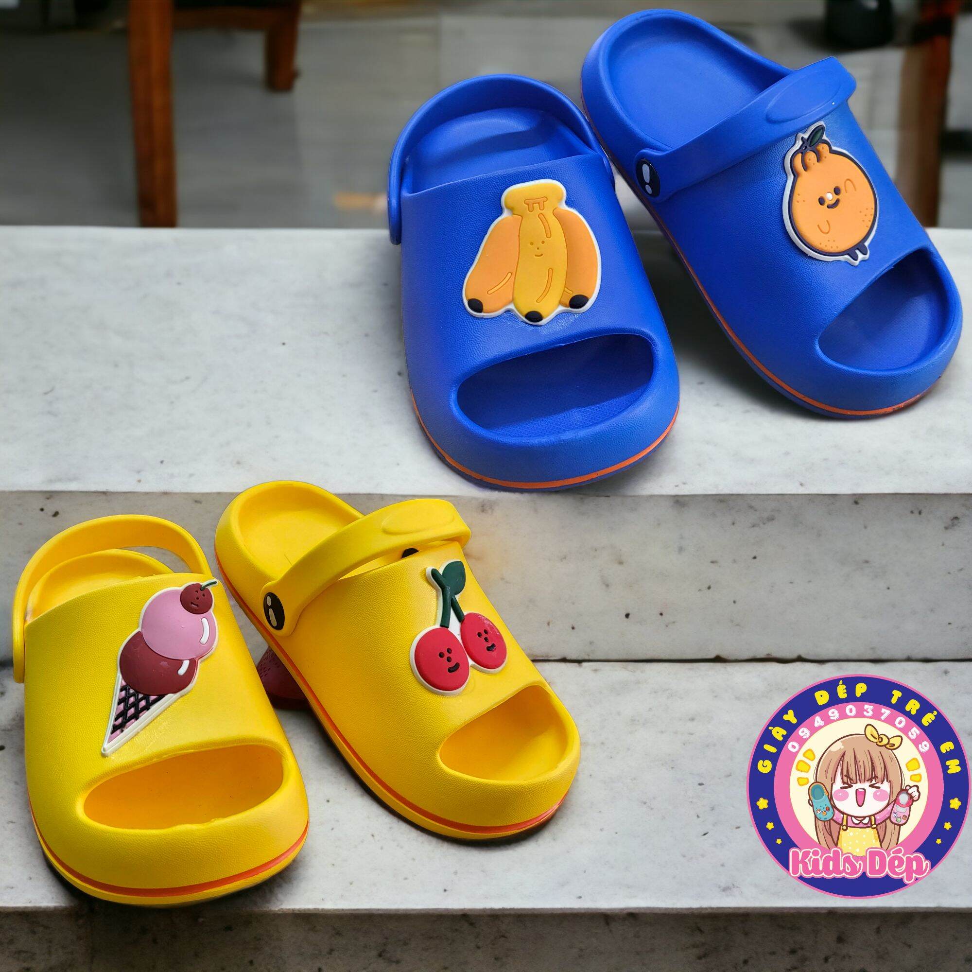 [SALE XẢ KHO Size 170]Sandal nhựa xốp hở mũi/Dép quai ngang có quai hình trái cây cho bé 3-4 tuổi