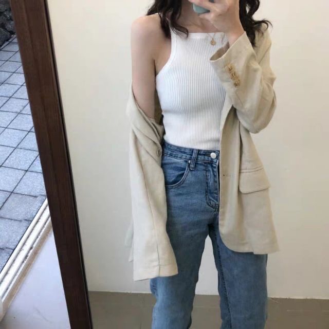 A105_Áo 2 dây len tăm cổ yếm