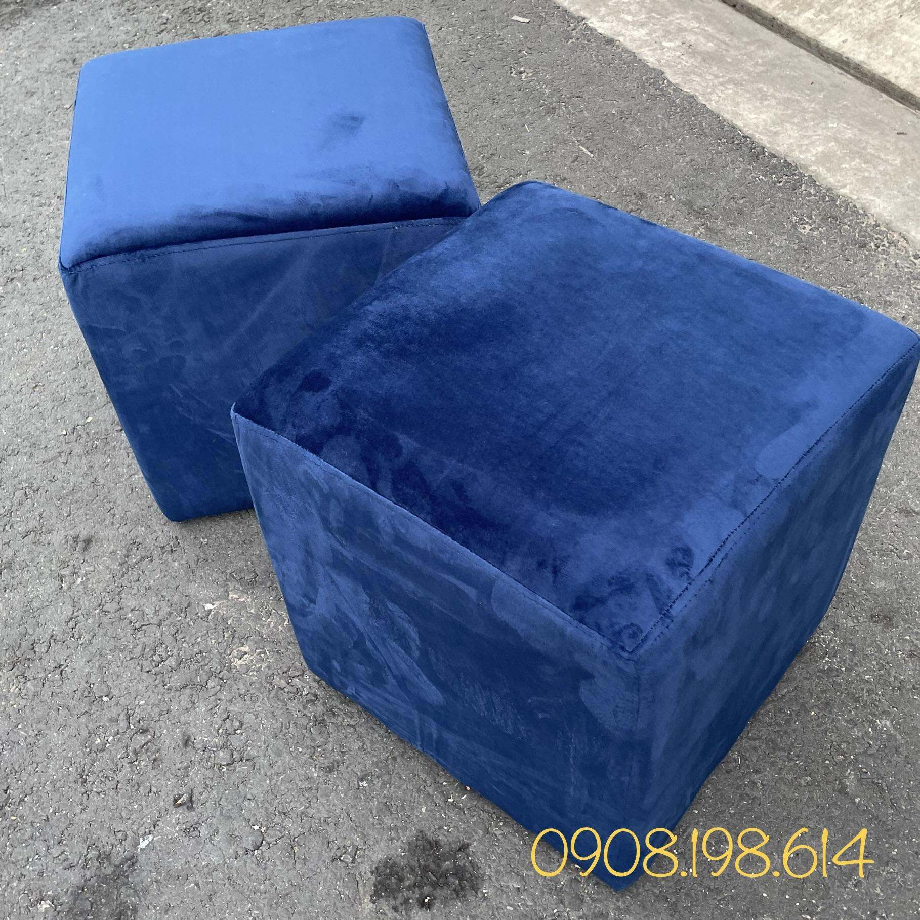 Đôn vuông vải Nhung xanh - Ghế đôn sofa Bed 35 x 35cm