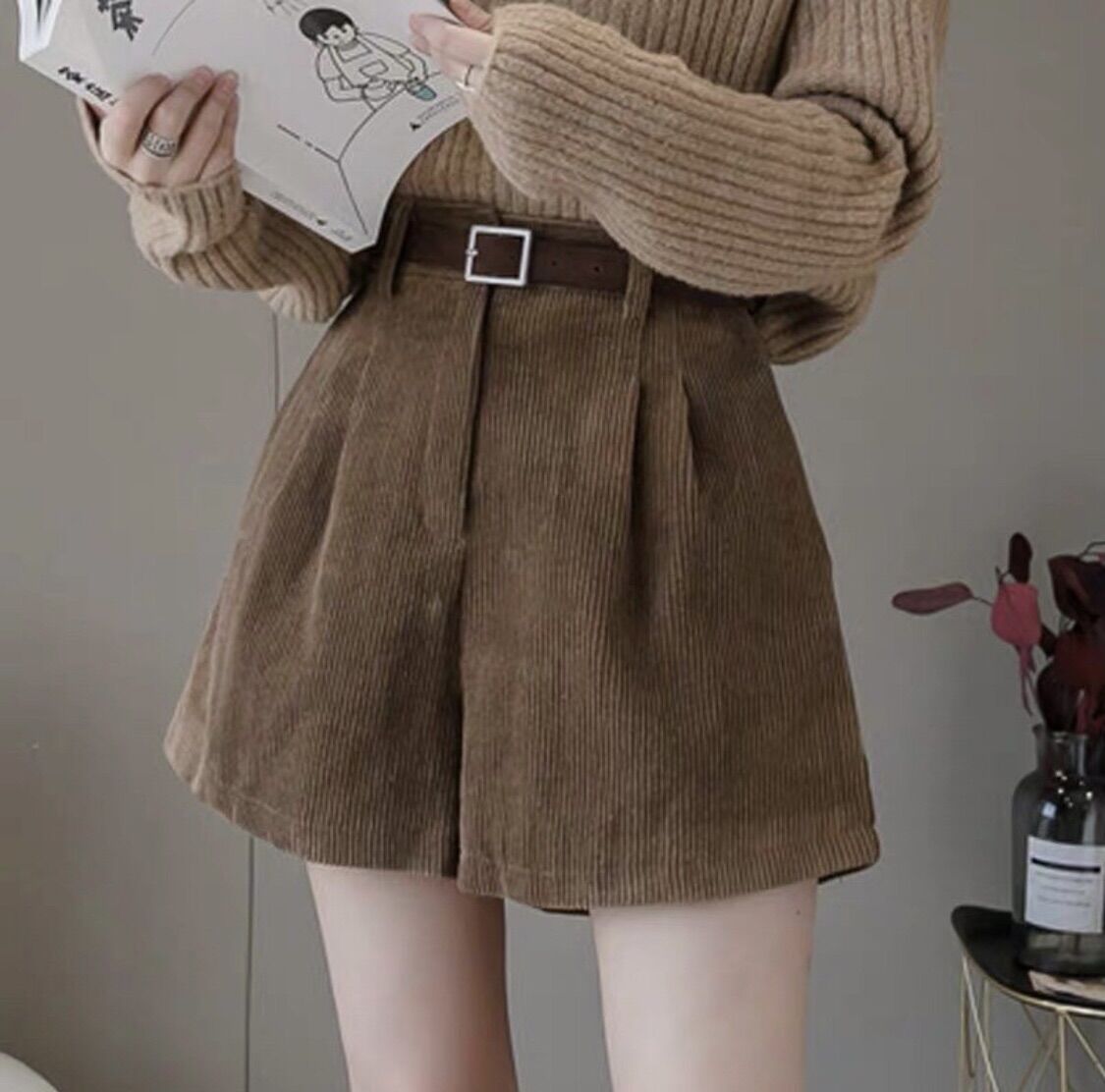 Quần Short Nhung Tăm Không Kèm Đai