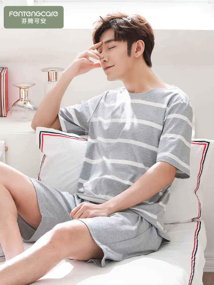 Bộ Đồ Ngủ Nam Mùa Hè Fenteng Care Cotton Nguyên Chất Tay Ngắn Mặc Ở Nhà Thường Ngày Cỡ Lớn Quần Short Quần Áo Ngủ