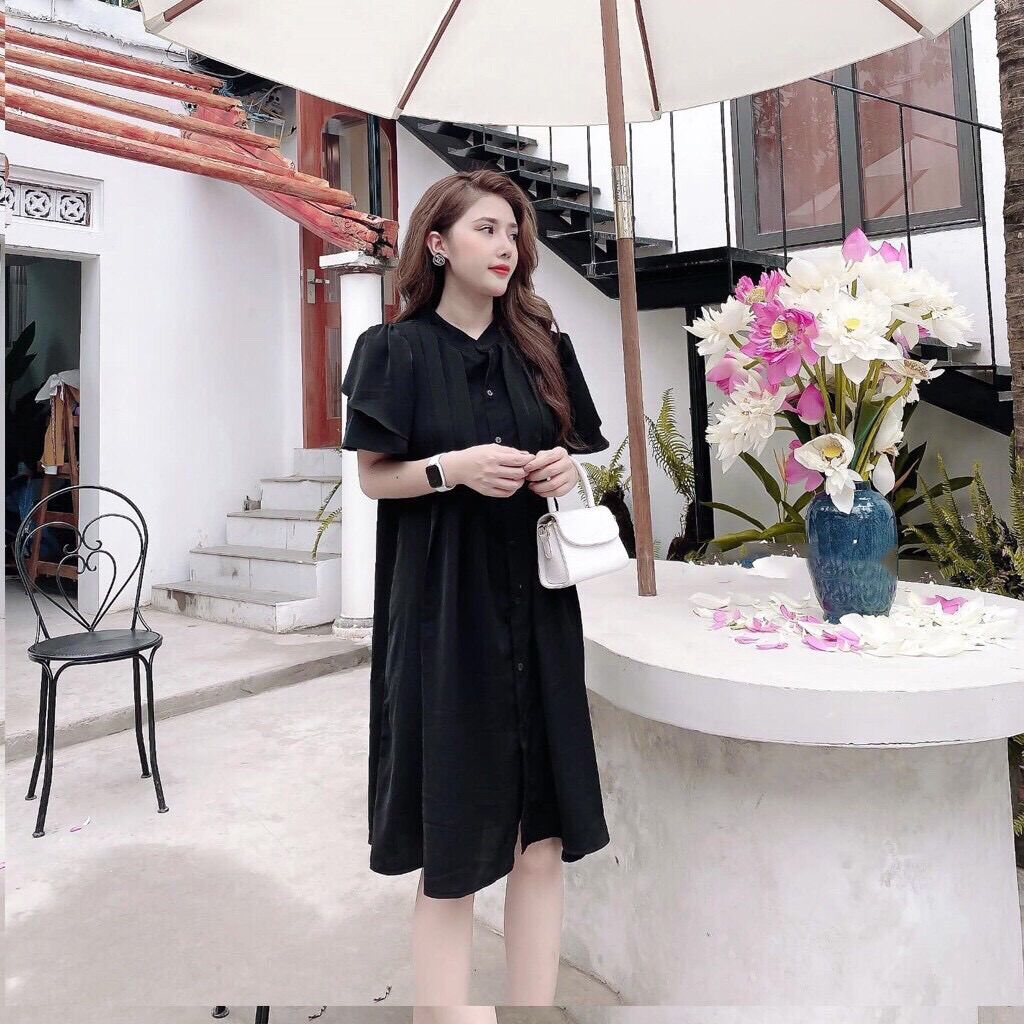 Đầm bầu sơ mi cổ tàu công sở thời trang