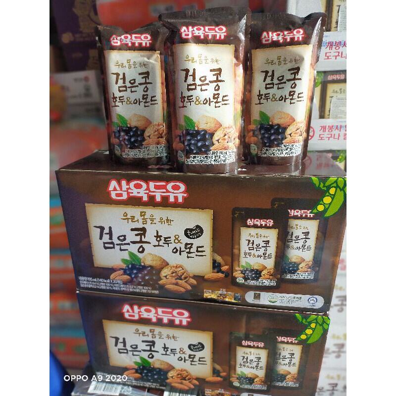 Date 2024 Sữa Óc Chó hạnh nhân đậu đen Hàn Quốc Sahmyook xách 20 túi 190ml.