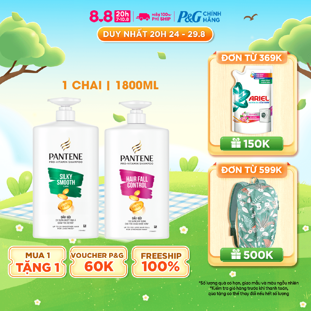 Dầu Gội PANTENE Pro-V Ngăn Rụng Tóc/ Suôn Mượt Óng Ả - Chai 1800ML