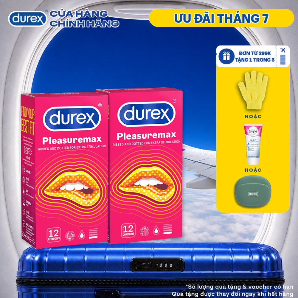 Bộ 2 hộp bao cao su Durex Pleasuremax gân gai, size 56mm, 12 bao/hộp