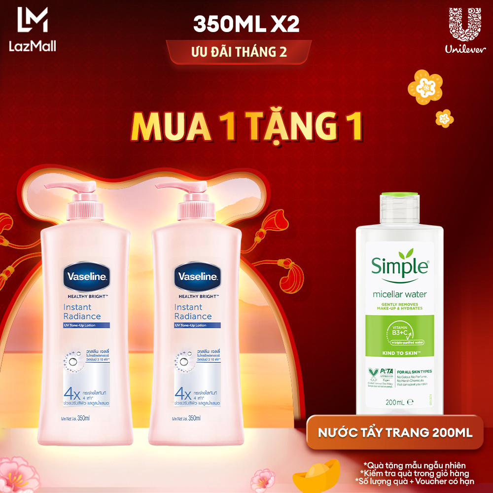 Combo 2 Sữa Dưỡng Thể Vaseline Dưỡng Ẩm Sáng Da Instant Radiance Vi Chất Phản Quang Giúp Da Sáng Tức Thì Gấp 4 Lần 350ml x 2