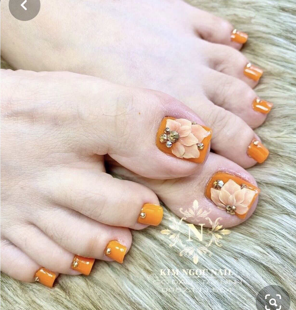 H10 móng chân giả thiết kế/ móng úp chân/ nailbox/ móng chân giả màu cam phối hoa bột