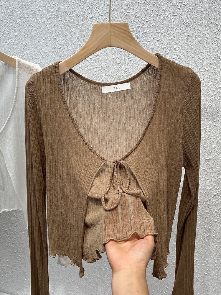 Áo Khoác Cardigan Dệt Kim Ice Silk Dài Tay Ngắn Cho Nữ Mùa Hè 2023 Áo Khoác Ngoài Chống Nắng Mỏng Ki