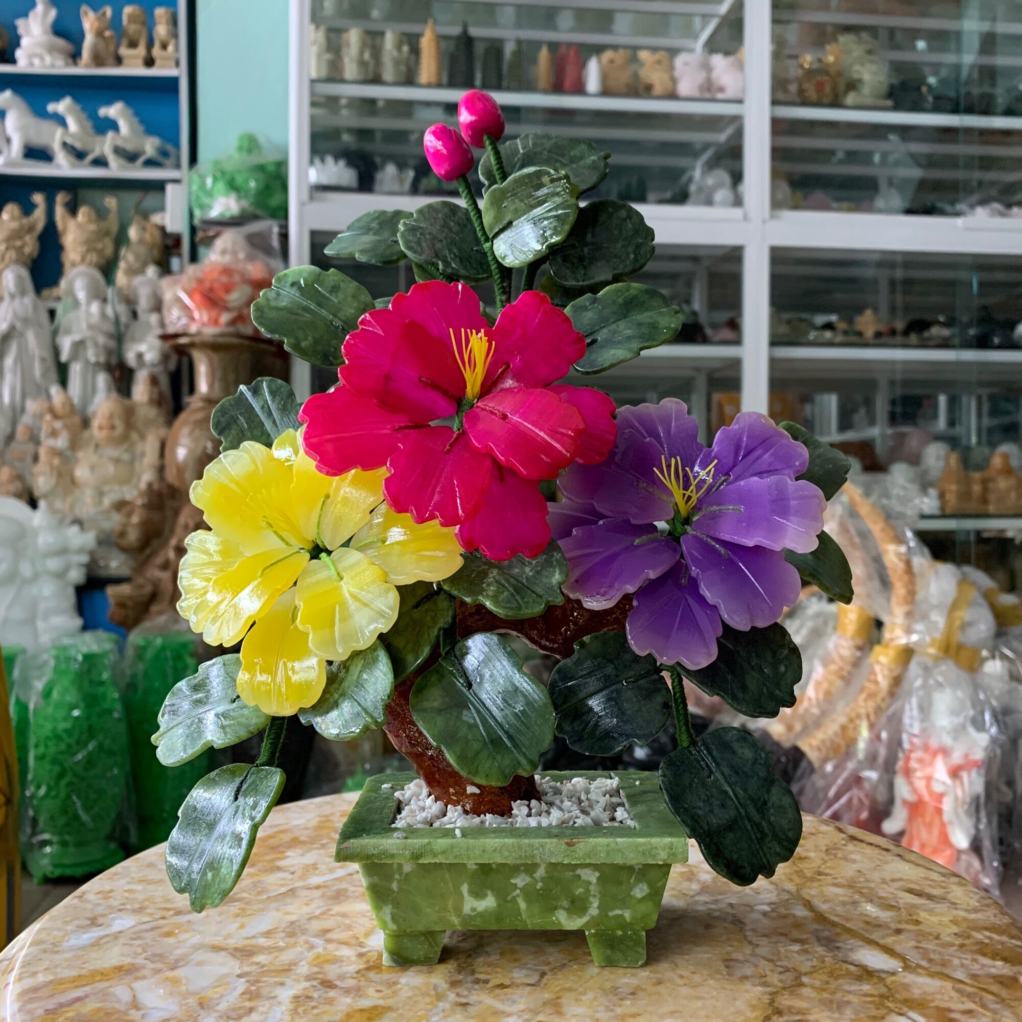 Cây hoa tài lộc phong thuỷ đá thạch anh đa sắc - cao 30cm