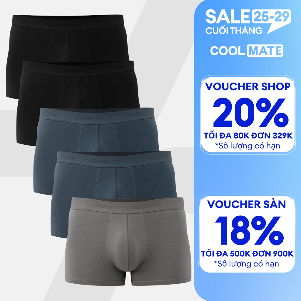 Combo 5 quần lót sịp nam Trunk Cotton mềm mại, thấm hút, co giãn, thoải mái Coolmate
