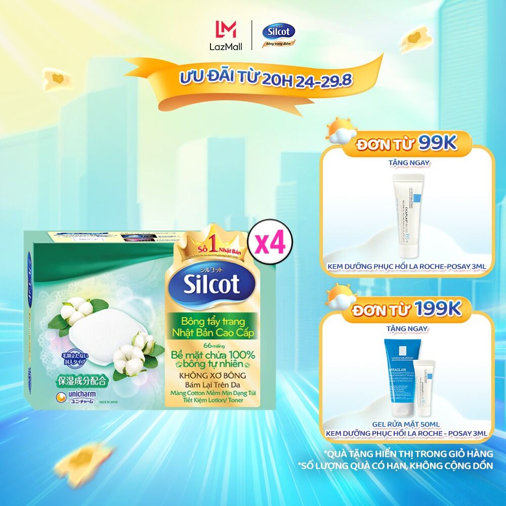 Bộ 4 hộp Bông trang điểm cao cấp Silcot Premium hộp 66 miếng