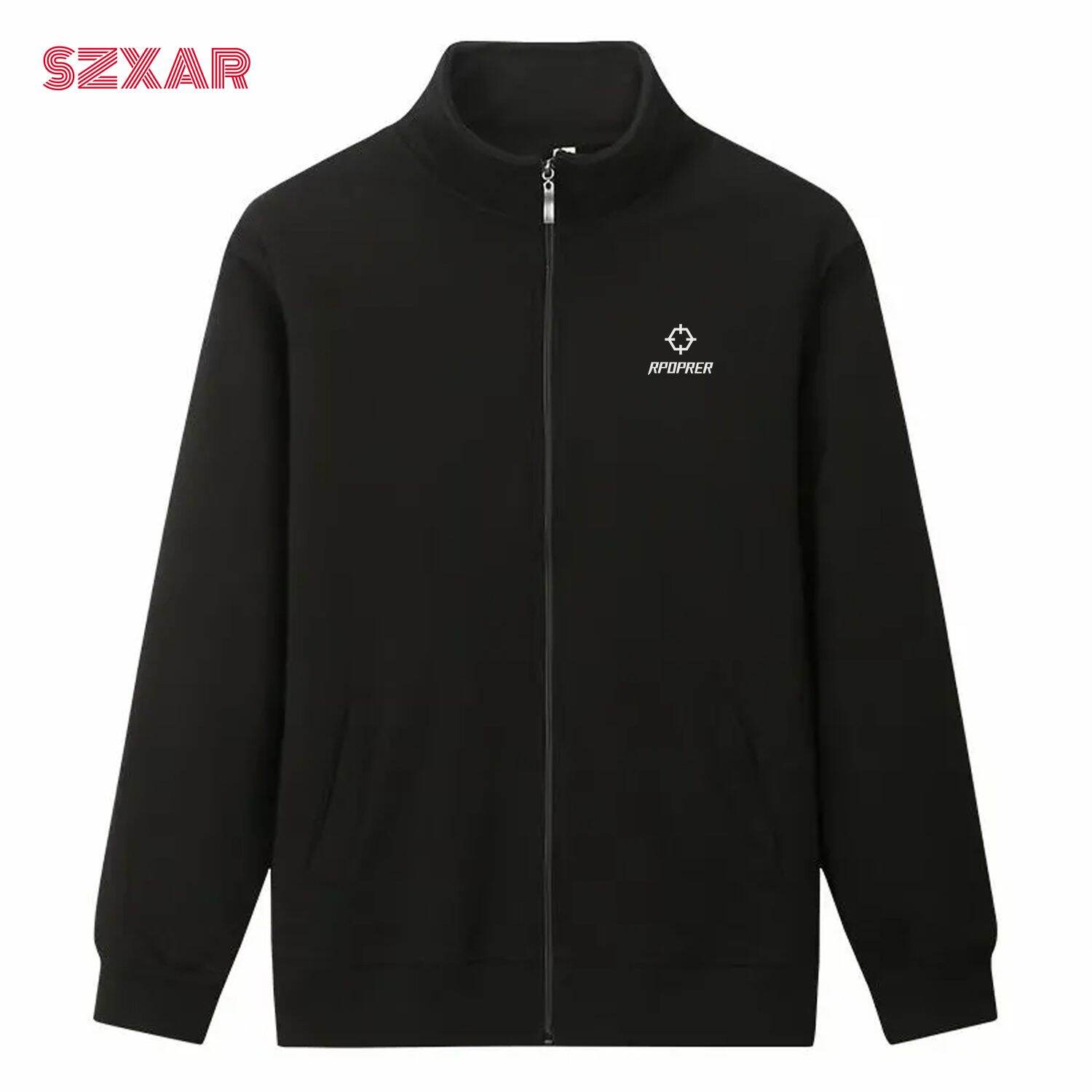 Men's Stand Collar Cardigan Jacket Fleece Lined Casual Sportswear Eight Sleeve round Neck Basketball Warmth Clothing