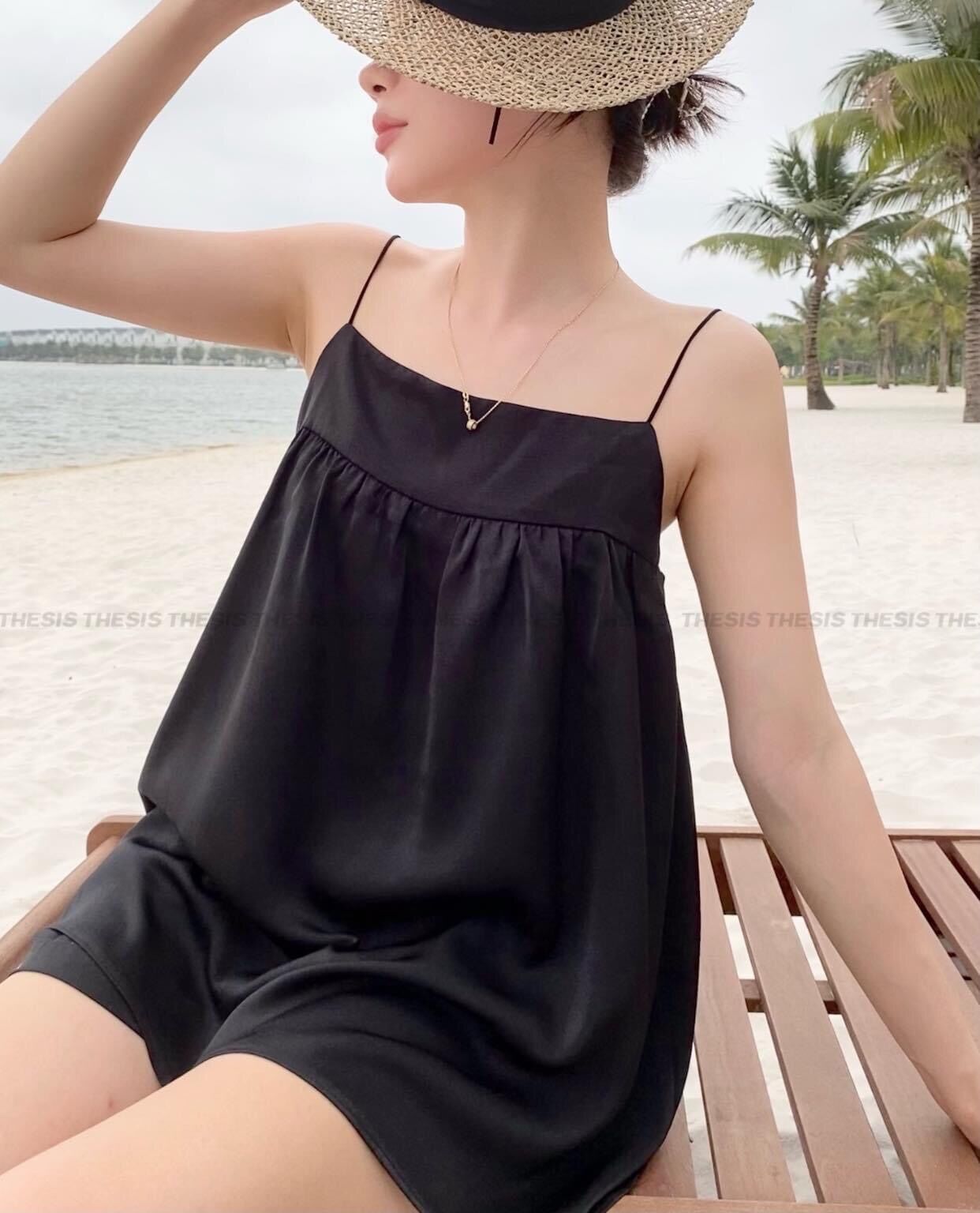 Sét đùi 2 dây dáng babydoll, bộ ngủ nữ