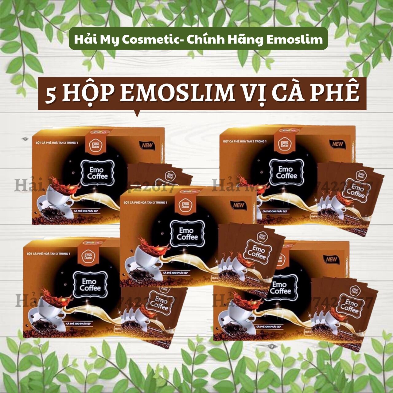 COMBO 5 Hộp Giảm Cân Emoslim Vị Cà Phê Siêu Ngon, Dễ Uống, Chính Hãng Kèm