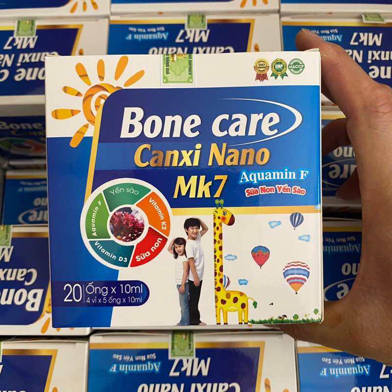 siro canxi nano k2- Hộp 20 ống Bone care CANXI NANO MK7 Aquamin F sữa non yến sào - Bổ sung canxi D3 K2 Mk7 cho trẻ