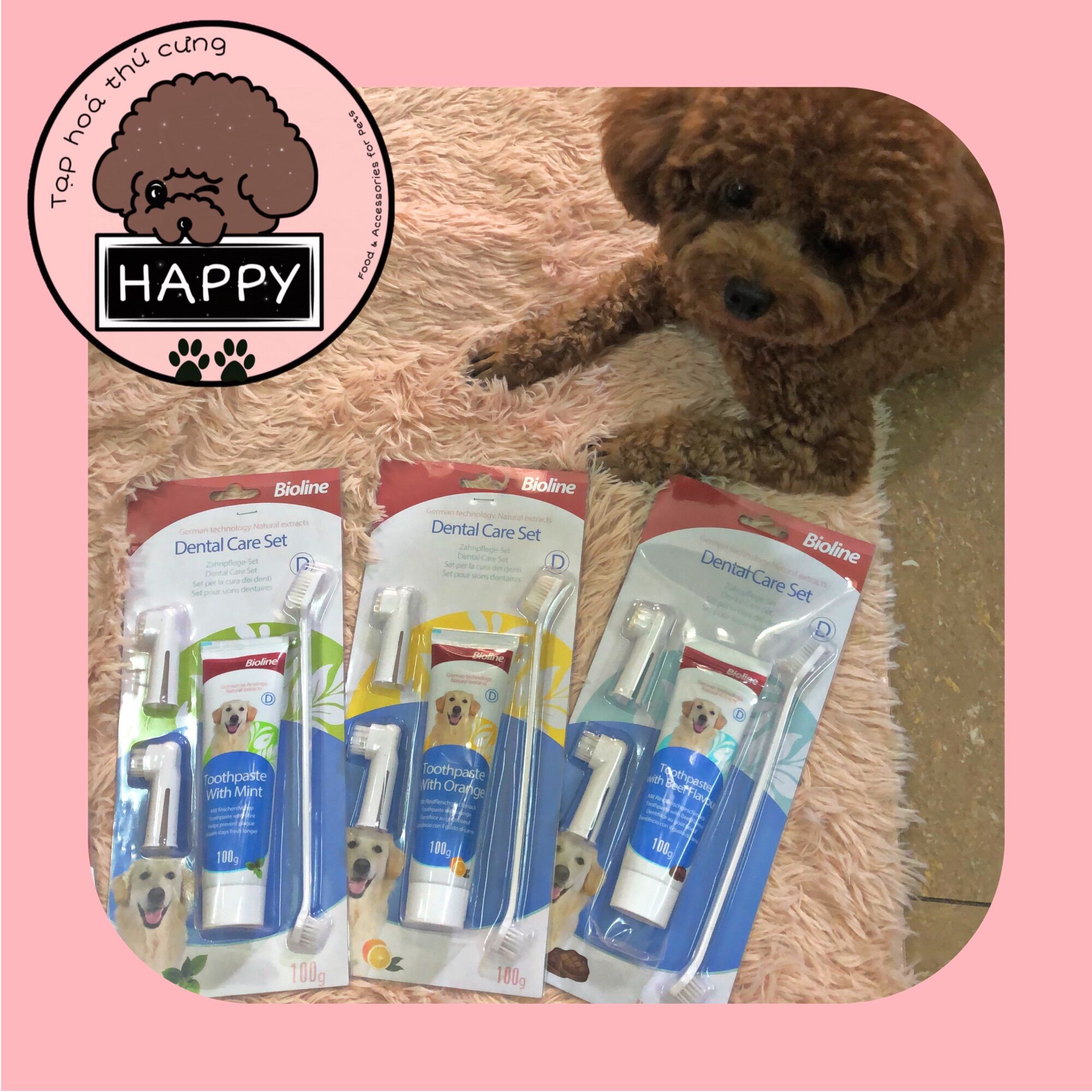 Bộ bàn chải và kem đánh răng Bioline cho chó [Có sẵn] - Đồ dùng chó mèo - Tạp Hóa Thú Cưng Happy