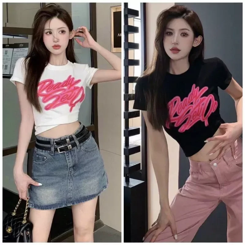 Áo croptop in chữ hồng hồng ôm body redy10