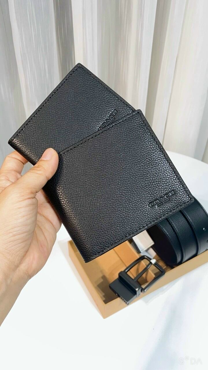 SET Thắt lưng + VÍ  C0ACH MEN BELT da thật cực kỳ mềm mại