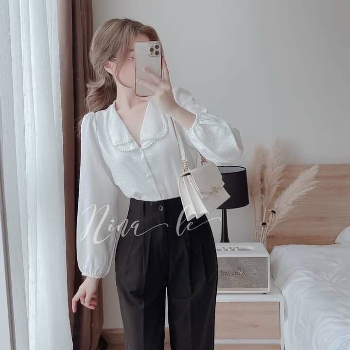Áo sơ mi lụa tằm chạy dây ngọc