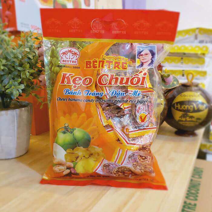 Kẹo chuối cuộn đậu phộng bến tre béo giòn thơm ngon