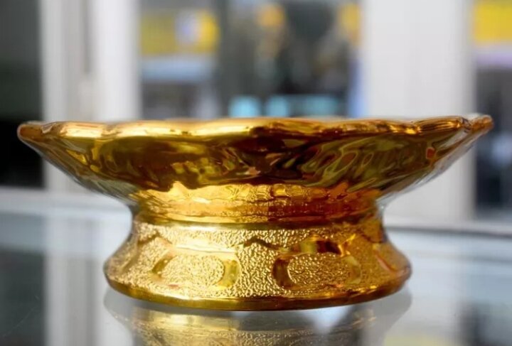 Đĩa thờ cúng kim sa mạ vàng 18cm