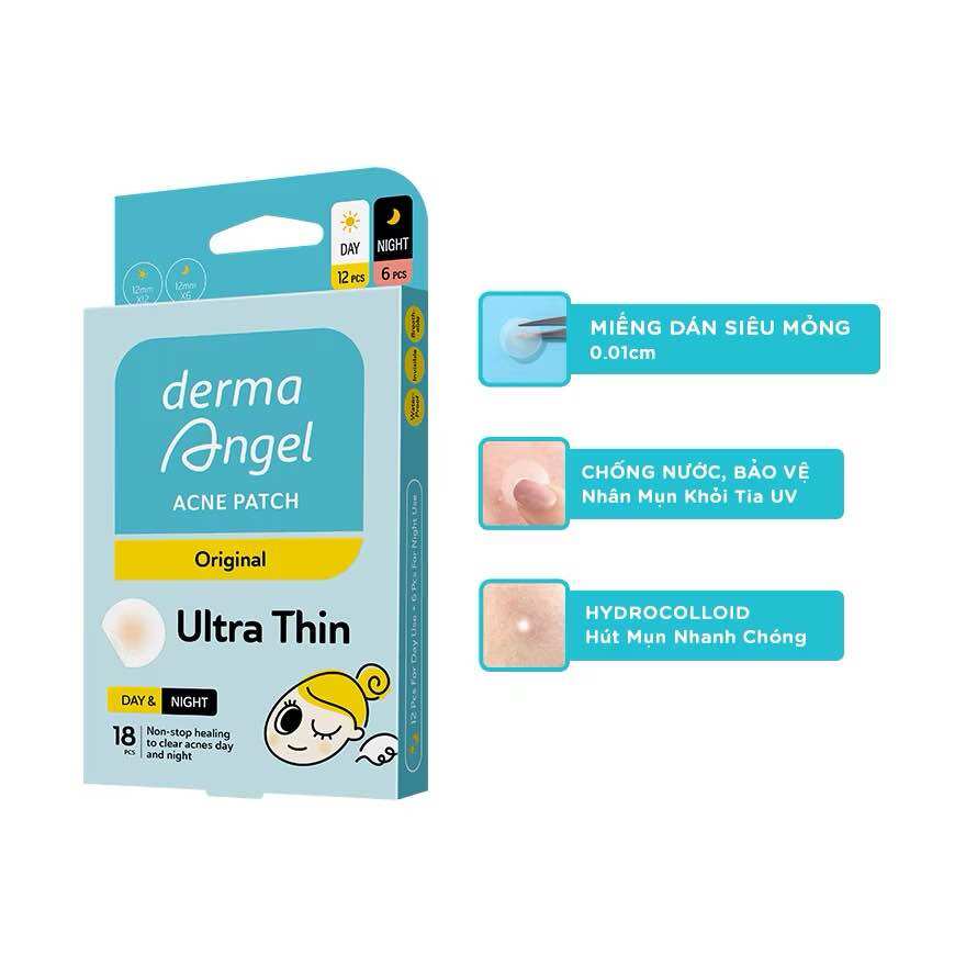 Miếng Dán Mụn Derma Angel ngày 12 miếng và đêm 6 miếng (miếng dán mụn derma angel mới) goodsgood