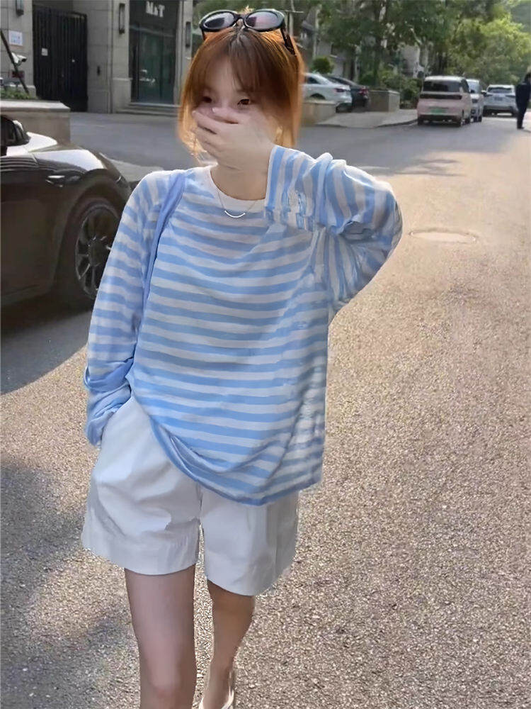 TIANQIANHUI | Áo Blouse Sọc Dọc Chống Nắng Mát Mẻ Mùa Hè