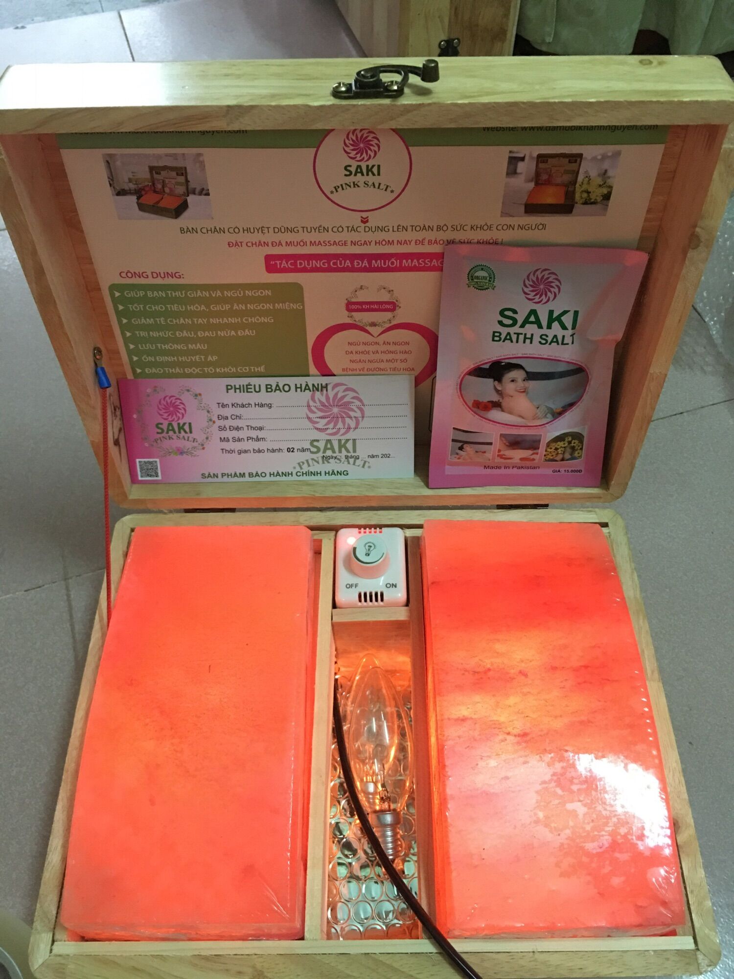 Hộp đá muối massage chân Himalaya đá đôi cong 5cm (loại 2 viên đá bao đẹp)