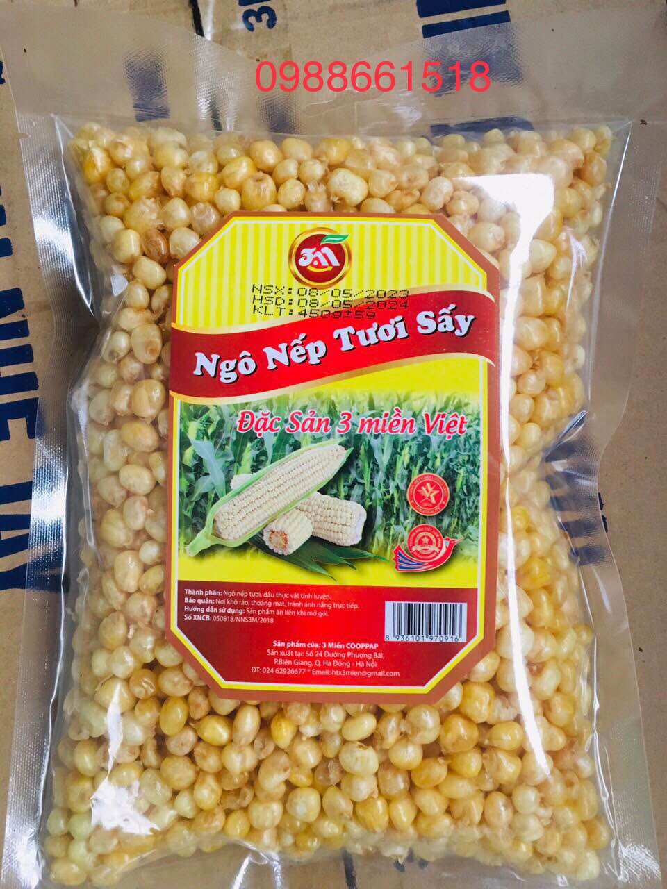 1kg Ngô nếp non sấy giòn (2 túi 500)