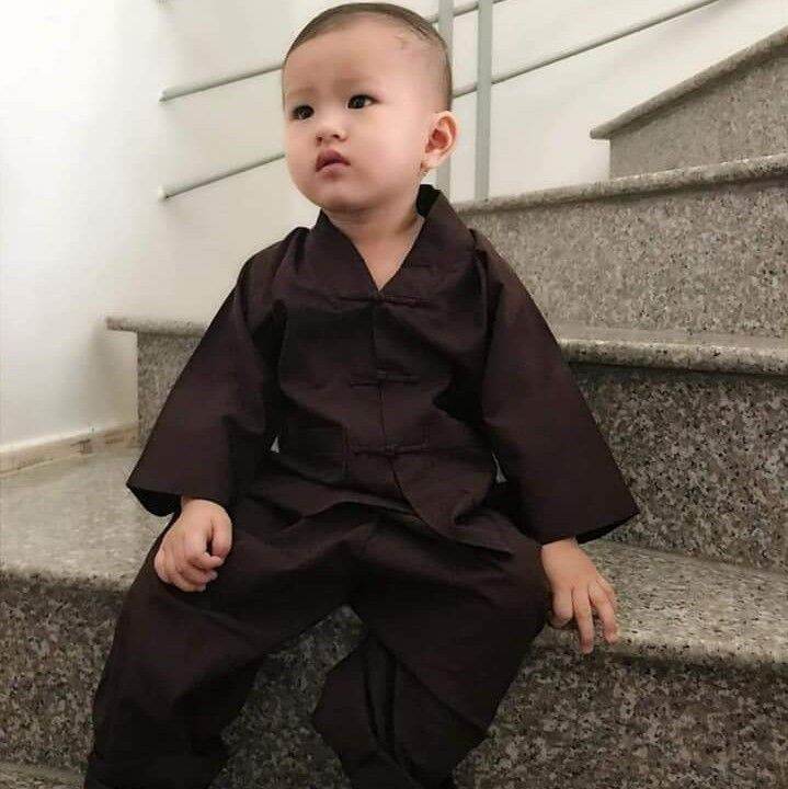 bộ lam đi chùa bé trai cổ la Hán chất liệu kte bé 4-38kg