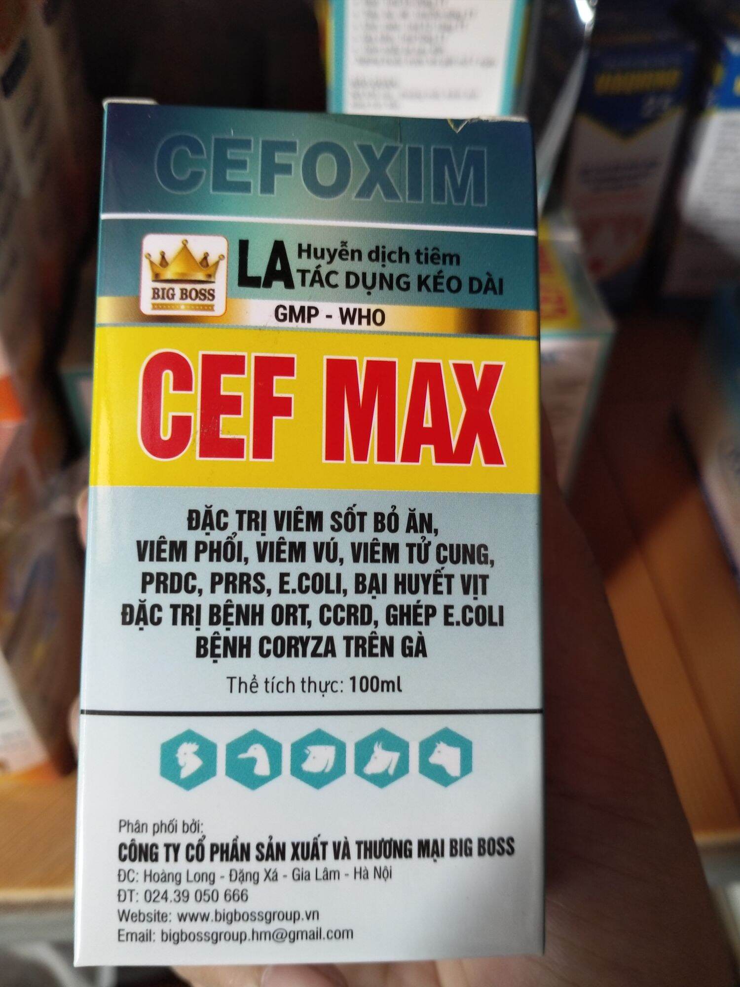 Cef max 100ml đac tr.i viêm da, viêm vú, viêm phổi dính sườn, ho suyễn, an toàn cho con bầu cho heo, dê, bò