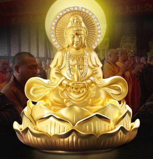 Tượng quan âm đài sen đính đá